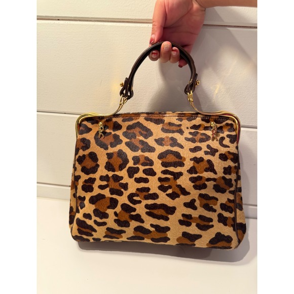 Roberta di Camerino Handbags - Roberta di Camerino Leopard Pony Hair Satchel Bag Made in Italy Vintage Gold